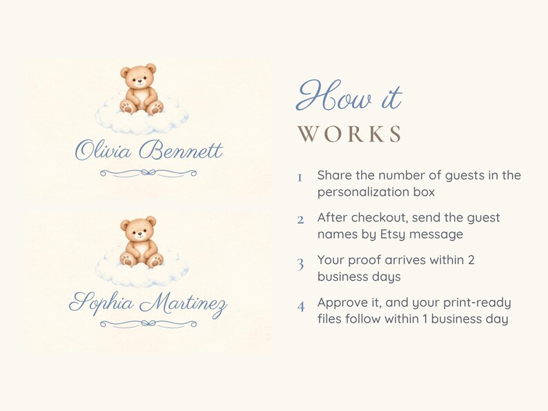 Baby Shower Name Tents, We Can Bearly Wait Teddy Bear Place Cards, Bear on a Cloud Luncheon Table Decor, Custom Printable Digital File image 4