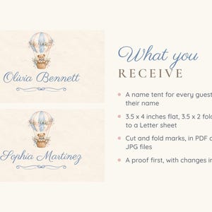 Baby Shower Name Tents, We Can Bearly Wait Teddy Bear Place Cards, Hot Air Balloon Luncheon Table Decor, Custom Printable Digital File image 5