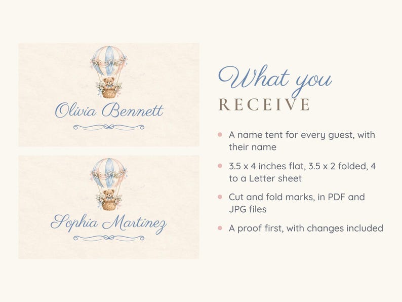 Baby Shower Name Tents, We Can Bearly Wait Teddy Bear Place Cards, Hot Air Balloon Luncheon Table Decor, Custom Printable Digital File image 5