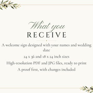 Custom Wedding Welcome Sign, Olive Branch Welcome Sign with Names and Date, Olive Leaf Wedding Sign, Printable 24x36 Digital File image 5
