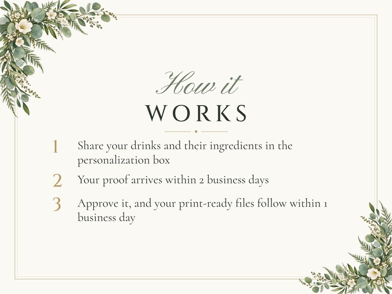 Custom Signature Drinks Sign, Greenery Wedding Bar Sign, Eucalyptus Cocktail Menu, Printable 8x10 Digital File image 4