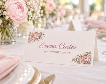 Baby Shower Name Tents, Oh Baby Girl Pink Bow Place Cards, Floral Corner Luncheon Table Decor, Custom Printable Digital File