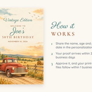 Custom Birthday Welcome Sign, Vintage Edition Sign, Vintage Truck Birthday Decor, Printable 24x36 Digital File image 4