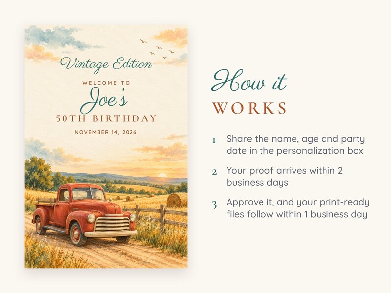 Custom Birthday Welcome Sign, Vintage Edition Sign, Vintage Truck Birthday Decor, Printable 24x36 Digital File image 4