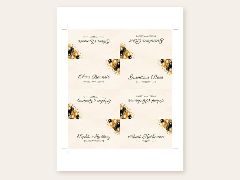 Birthday Name Tents, Black and Gold Balloon Place Cards, Cheers Birthday Dinner Table Decor, Custom Printable Digital File image 3