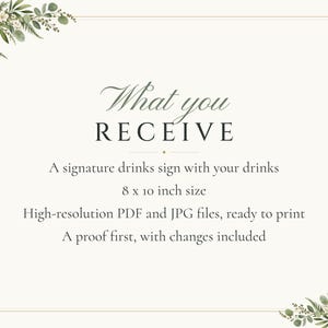 Custom Signature Drinks Sign, Greenery Wedding Bar Sign, Eucalyptus Cocktail Menu, Printable 8x10 Digital File image 5