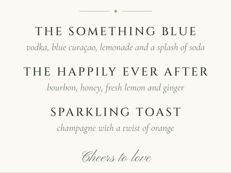Custom Signature Drinks Sign, Monogram Wedding Bar Sign, Wreath Cocktail Menu, Printable 8x10 Digital File image 3