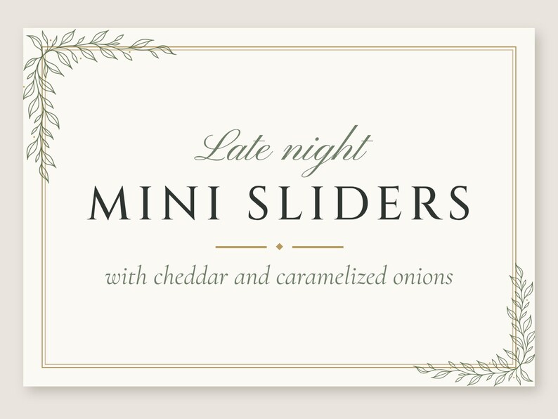 Custom Late Night Snack Sign, Botanical Line Art Wedding Food Label, Minimalist Snack Tag, Printable 5x3.5 Digital File image 2