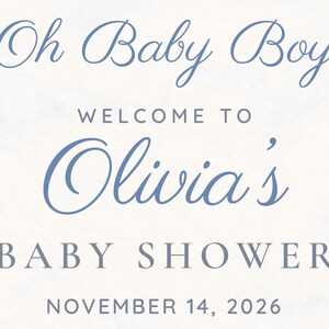 Custom Baby Shower Welcome Sign, Oh Baby Boy Blue Bow Sign, Floral Corner Baby Boy Shower Decor, Printable 24x36 Digital File image 3