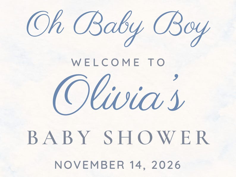 Custom Baby Shower Welcome Sign, Oh Baby Boy Blue Bow Sign, Floral Corner Baby Boy Shower Decor, Printable 24x36 Digital File image 3