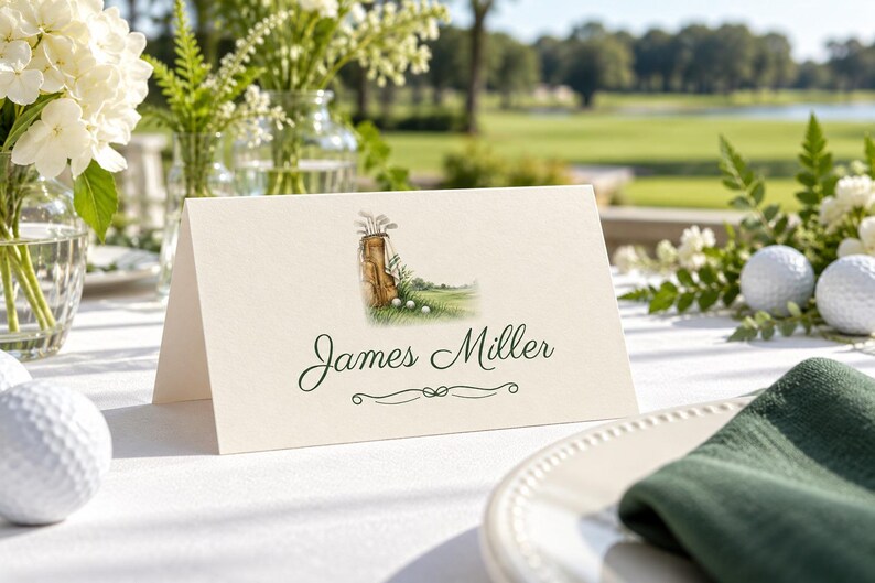Birthday Name Tents, Vintage Golf Bag Place Cards, Golf Birthday Dinner Table Decor, Custom Printable Digital File image 1