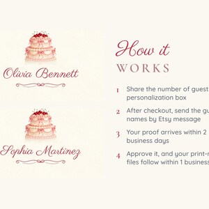 Birthday Name Tents, Pink Vintage Cake Place Cards, Vintage Cake Birthday Dinner Table Decor, Custom Printable Digital File image 4