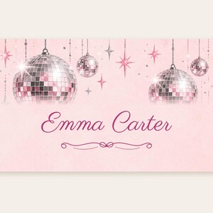 Birthday Name Tents, Pink Disco Ball Place Cards, Disco Birthday Dinner Table Decor, Custom Printable Digital File image 2