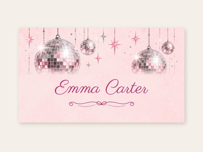Birthday Name Tents, Pink Disco Ball Place Cards, Disco Birthday Dinner Table Decor, Custom Printable Digital File image 2