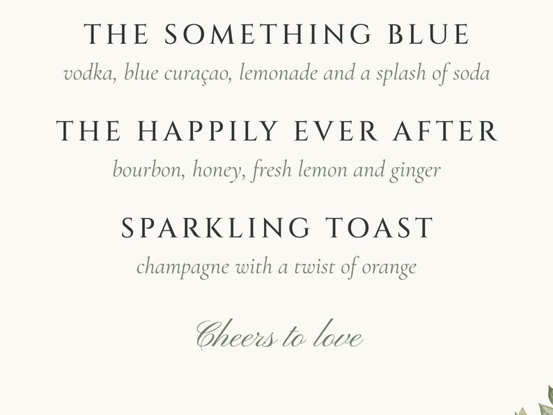 Custom Signature Drinks Sign, White Rose Wedding Bar Sign, Garden Rose Cocktail Menu, Printable 8x10 Digital File image 3