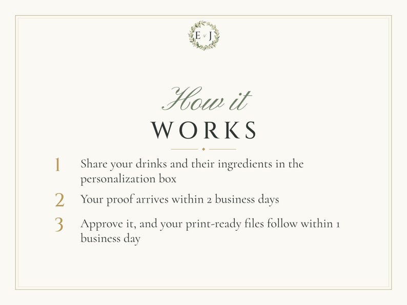 Custom Signature Drinks Sign, Monogram Wedding Bar Sign, Wreath Cocktail Menu, Printable 8x10 Digital File image 4