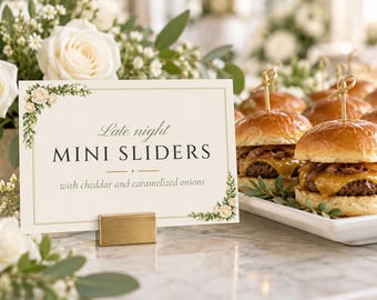 Custom Late Night Snack Sign, White Rose Wedding Food Label, Garden Rose Snack Tag, Printable 5x3.5 Digital File