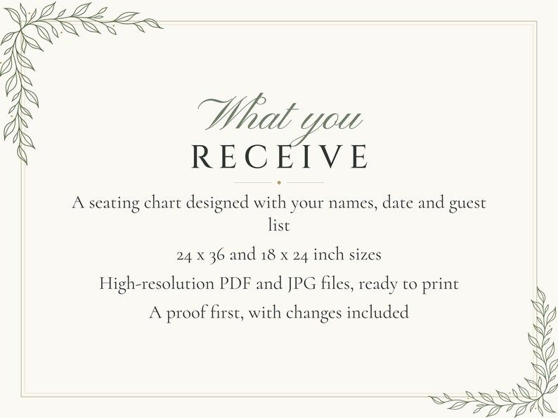 Custom Seating Chart Sign, Alphabetical Wedding Seating Chart, Botanical Line Art Find Your Seat Sign, Printable 24x36 Digital File image 5