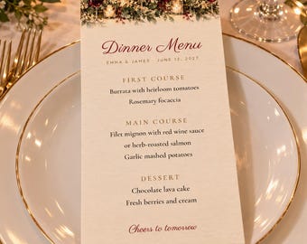 Custom Rehearsal Dinner Menu, The Night Before Menu Card, Red Wine and Candlelight Place Setting Menu, Printable 4x9 Digital File