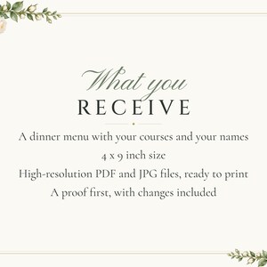 Custom Wedding Dinner Menu, White Rose Reception Menu Card, Garden Rose Place Setting Menu, Printable 4x9 Digital File image 5