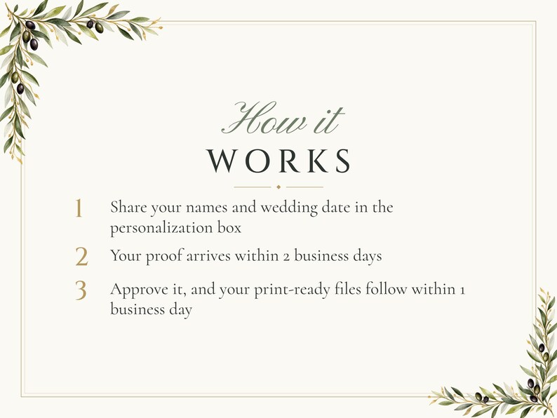 Custom Wedding Welcome Sign, Olive Branch Welcome Sign with Names and Date, Olive Leaf Wedding Sign, Printable 24x36 Digital File image 4