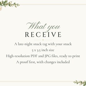 Custom Late Night Snack Sign, White Rose Wedding Food Label, Garden Rose Snack Tag, Printable 5x3.5 Digital File image 5
