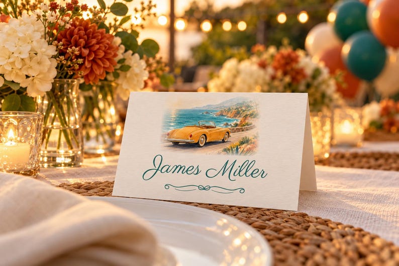 Birthday Name Tents, Vintage Convertible Place Cards, Vintage Birthday Dinner Table Decor, Custom Printable Digital File image 1