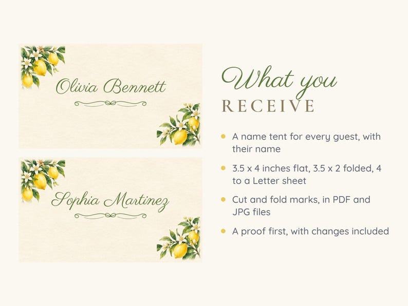 Bridal Shower Name Tents, She Found Her Main Squeeze Lemon Place Cards, Lemon Branch Luncheon Table Decor, Custom Printable Digital File image 5