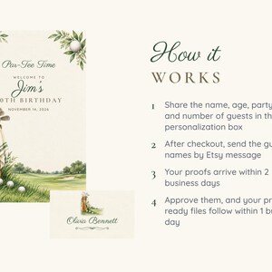 Birthday Welcome Sign and Name Tents Set, Par-Tee Time, Vintage Golf Bag Birthday Decor, Custom Printable Digital Files image 4