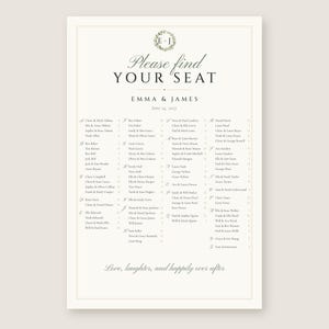 Custom Seating Chart Sign, Alphabetical Wedding Seating Chart, Monogram Find Your Seat Sign, Printable 24x36 Digital File image 2