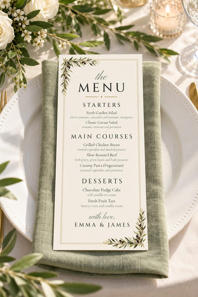 Custom Wedding Sign Bundle, Olive Branch Welcome Sign, Seating Chart, Name Tents, Menu and Bar Sign, Printable Digital Files image 5