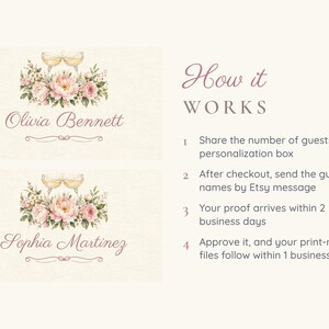 Bridal Shower Name Tents, From Miss to Mrs Place Cards, Champagne Toast Luncheon Table Decor, Custom Printable Digital File image 4