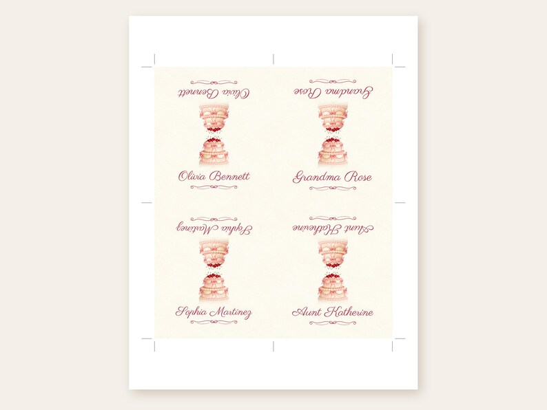 Birthday Name Tents, Pink Vintage Cake Place Cards, Vintage Cake Birthday Dinner Table Decor, Custom Printable Digital File image 3