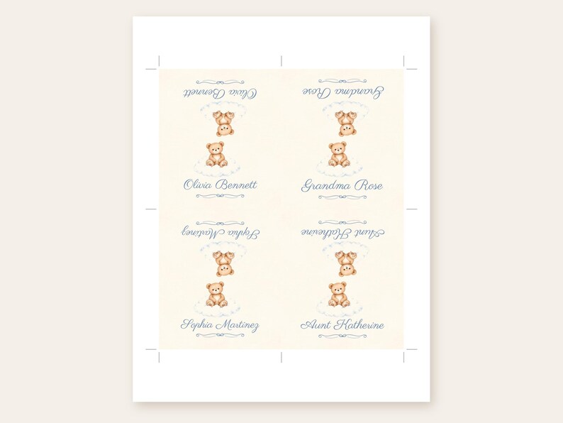Baby Shower Name Tents, We Can Bearly Wait Teddy Bear Place Cards, Bear on a Cloud Luncheon Table Decor, Custom Printable Digital File image 3