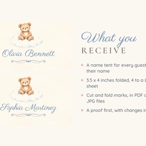 Baby Shower Name Tents, We Can Bearly Wait Teddy Bear Place Cards, Bear on a Cloud Luncheon Table Decor, Custom Printable Digital File image 5