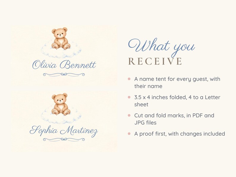 Baby Shower Name Tents, We Can Bearly Wait Teddy Bear Place Cards, Bear on a Cloud Luncheon Table Decor, Custom Printable Digital File image 5