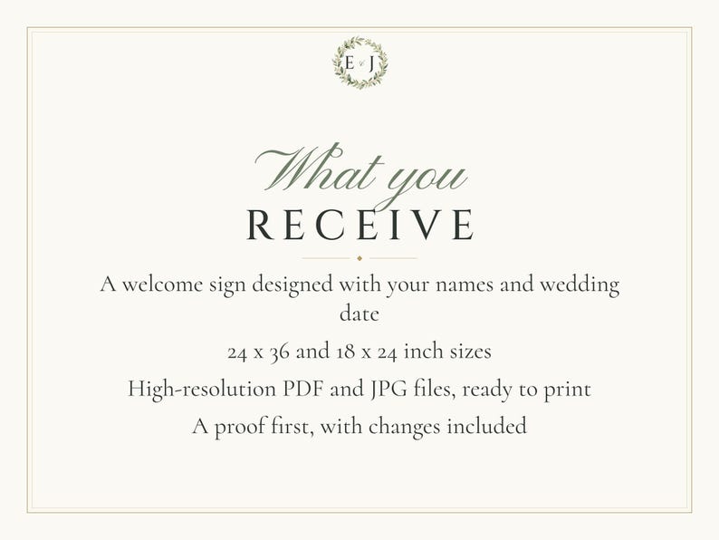 Custom Wedding Welcome Sign, Monogram Welcome Sign with Names and Date, Wreath Wedding Sign, Printable 24x36 Digital File image 5