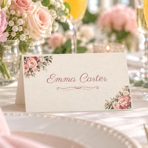 Bridal Shower Name Tents, From Miss to Mrs Place Cards, Peony Corner Luncheon Table Decor, Custom Printable Digital File image 1
