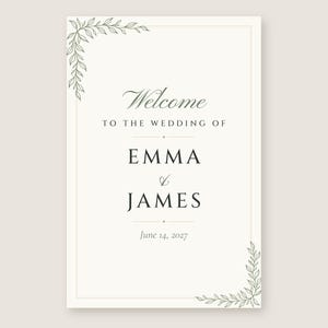Custom Wedding Welcome Sign, Botanical Line Art Welcome Sign with Names and Date, Minimalist Wedding Sign, Printable 24x36 Digital File image 2