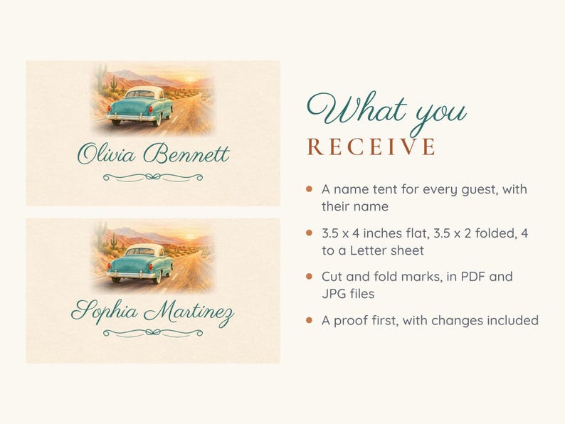 Birthday Name Tents, Retro Car Place Cards, Vintage Birthday Dinner Table Decor, Custom Printable Digital File image 5