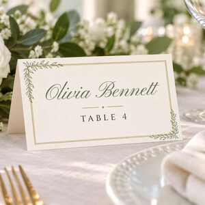 Custom Wedding Name Tents, Botanical Line Art Place Cards with Table Numbers, Minimalist Escort Cards, Printable Digital File image 1
