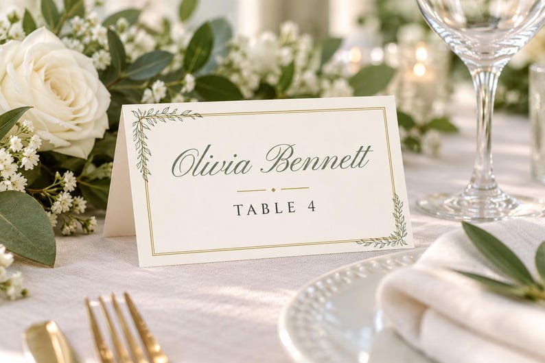 Custom Wedding Name Tents, Botanical Line Art Place Cards with Table Numbers, Minimalist Escort Cards, Printable Digital File image 1