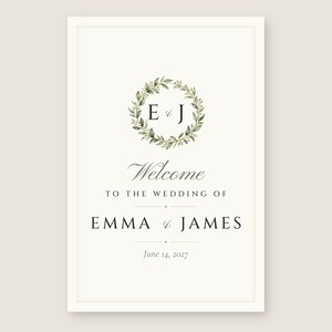 Custom Wedding Welcome Sign, Monogram Welcome Sign with Names and Date, Wreath Wedding Sign, Printable 24x36 Digital File image 2