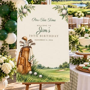 Birthday Welcome Sign and Name Tents Set, Par-Tee Time, Vintage Golf Bag Birthday Decor, Custom Printable Digital Files image 2