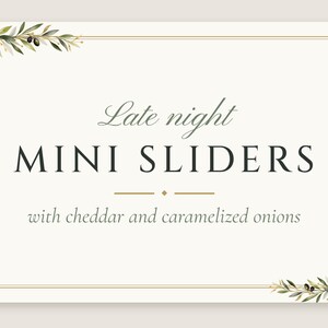 Custom Late Night Snack Sign, Olive Branch Wedding Food Label, Olive Leaf Snack Tag, Printable 5x3.5 Digital File image 2