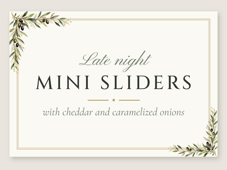Custom Late Night Snack Sign, Olive Branch Wedding Food Label, Olive Leaf Snack Tag, Printable 5x3.5 Digital File image 2
