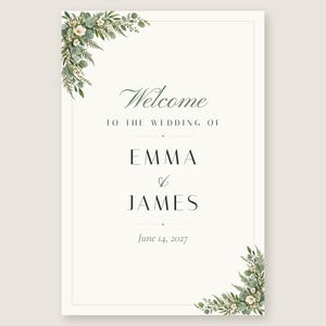 Custom Wedding Welcome Sign, Greenery Welcome Sign with Names and Date, Eucalyptus Wedding Sign, Printable 24x36 Digital File image 2