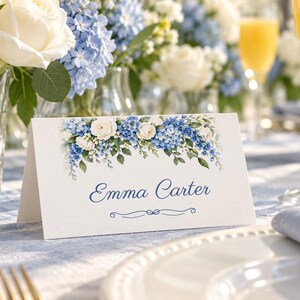 Bridal Shower Welcome Sign and Name Tents Set, Something Blue, Blue Hydrangea Bridal Shower Decor, Custom Printable Digital Files image 3