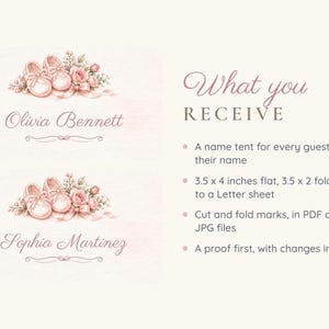 Baby Shower Name Tents, Oh Baby Girl Pink Bow Place Cards, Ballet Shoes Luncheon Table Decor, Custom Printable Digital File image 5