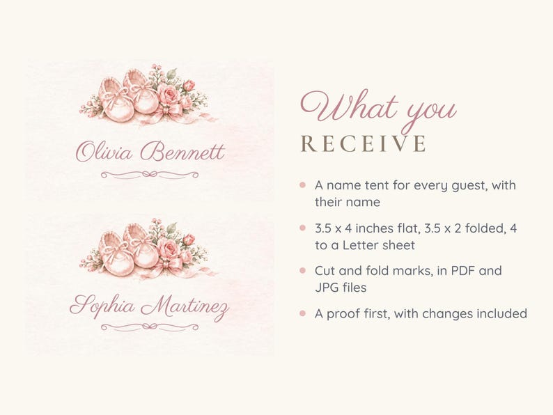 Baby Shower Name Tents, Oh Baby Girl Pink Bow Place Cards, Ballet Shoes Luncheon Table Decor, Custom Printable Digital File image 5
